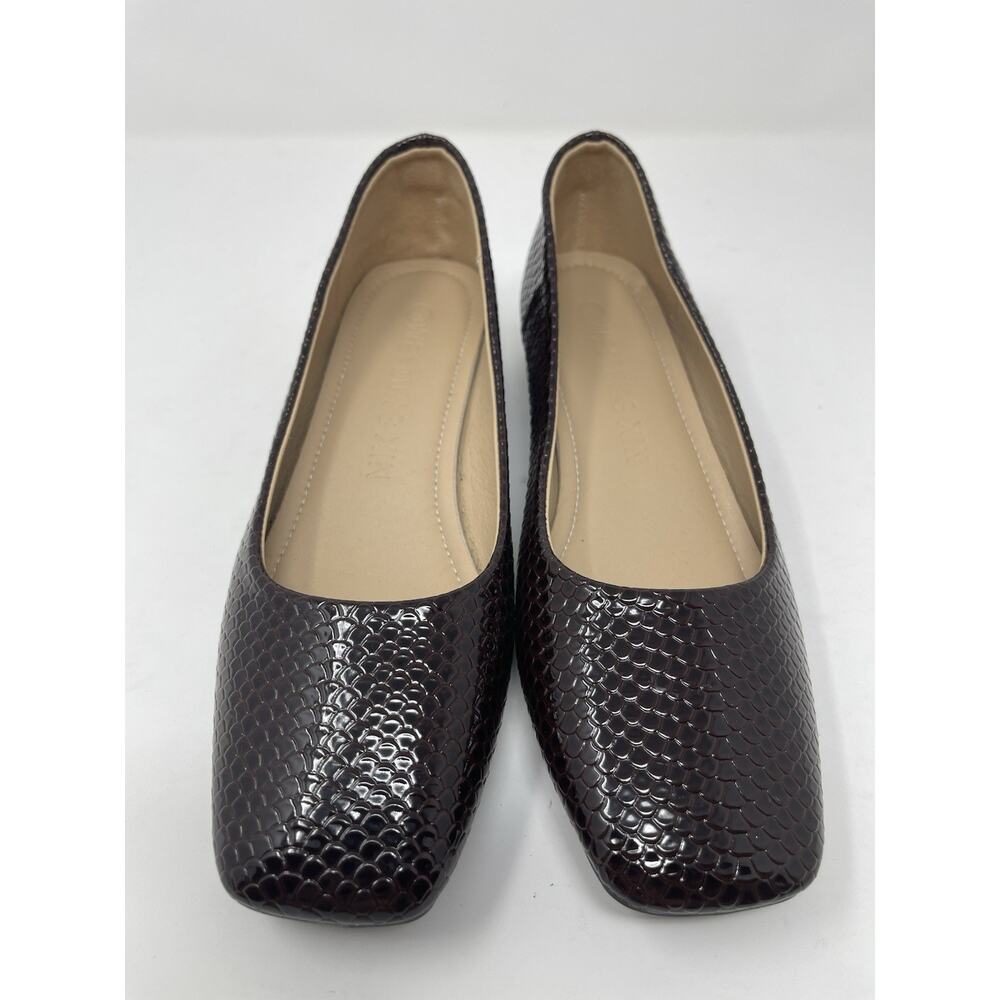 WEI MING XIN Shoes EUR 37 (US 6.5) Square Toe low block heel Faux Patent Plum